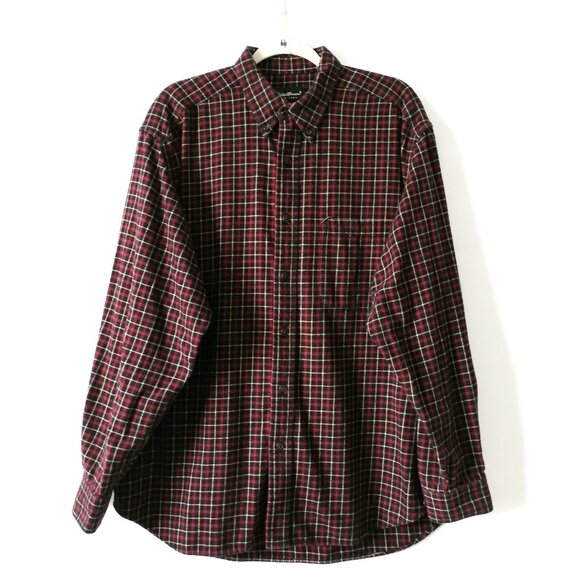 Eddie Bauer Mens Maroon Red Collared Checked Button Up Flannel Shirt Size L - Picture 1 of 8